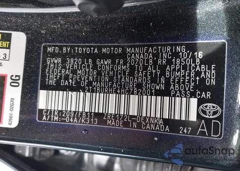 2017 Toyota Corolla Le from USA, damaged, VIN 2T1BURHE4HC782001